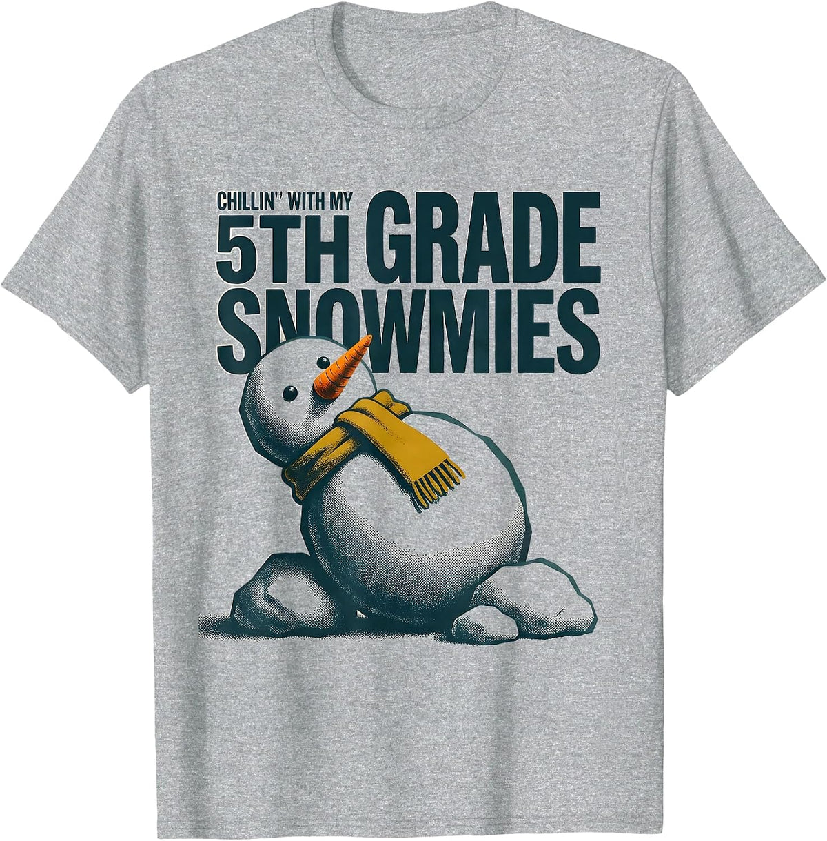 Men's Chillin With My 5th Grade Snowmies Funny Teacher Christmas T-Shirt - Heather Grey