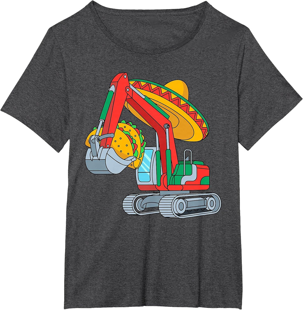 Cinco De Mayo Excavator Construction Kid Taco Mexican Fiesta T-Shirt - Dark Heather Grey