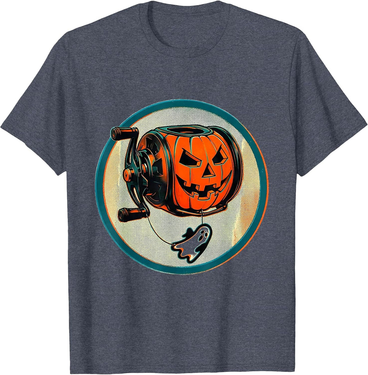 Sealed Fly Reel Halloween Monster Fishing Ghost Spooky T-Shirt - Heather Blue