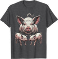 Men's Proud Pig Family Woodcut Engraving Farm Animal Lover Humor T-Shirt - Dark Heather Grey
