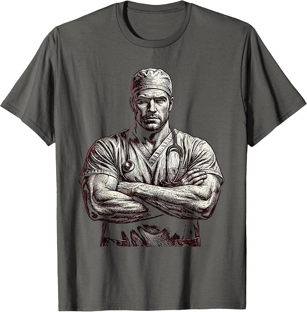 Trauma Surgeon Confident Pose Emergency Dept T-Shirt - Asphalt Grey