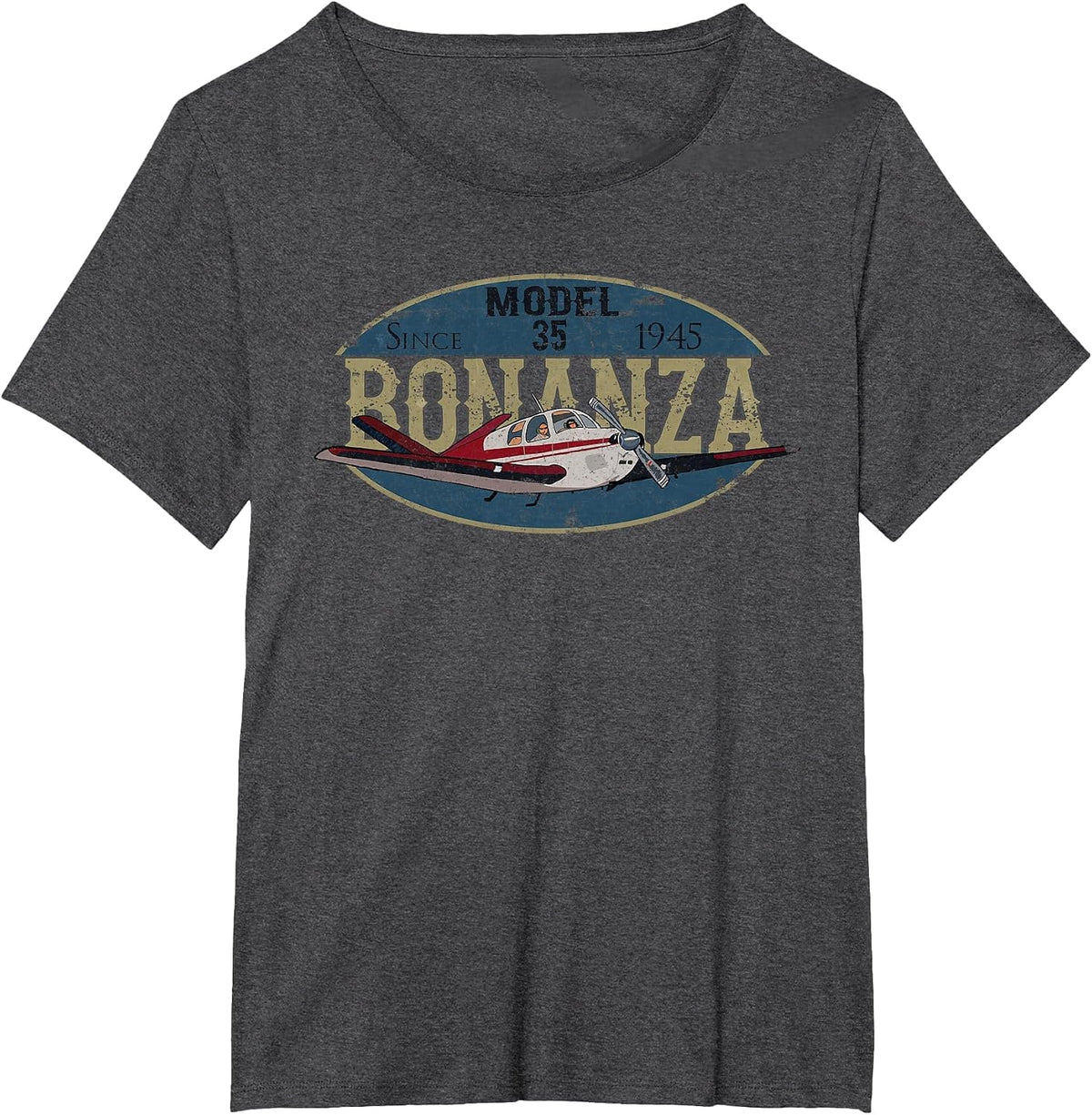 Model 35 Bonanza Since 1945 Retro Vintage Airplane Pilot T-Shirt - Dark Heather Grey