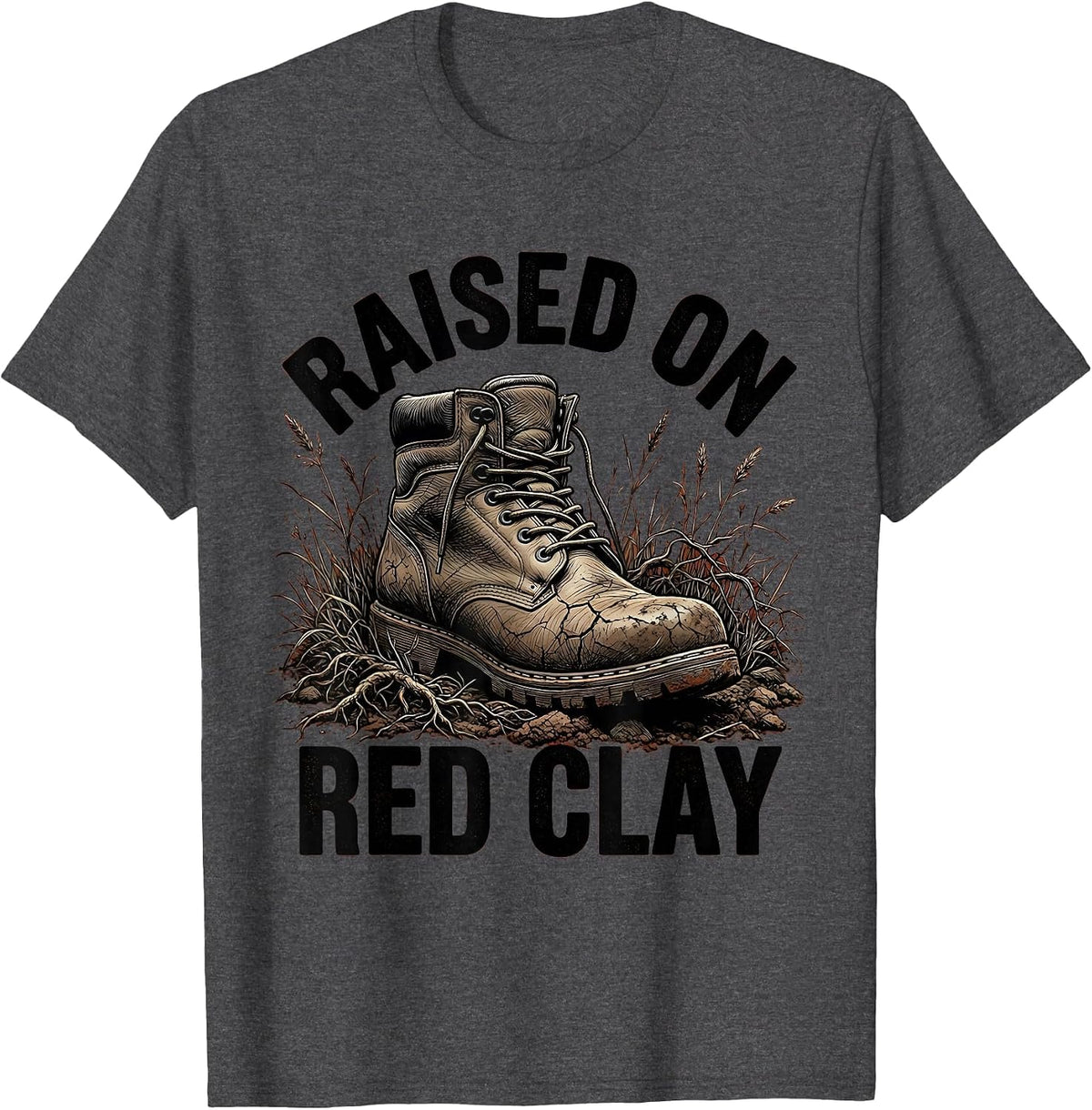 Raised on Red Clay Country Roots Design T-Shirt - Dark Heather Grey