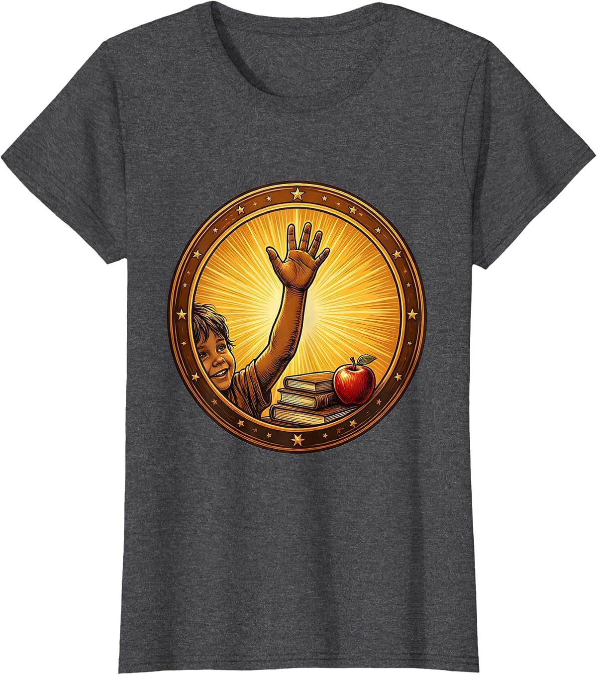 Women's 4th Grade Teacher Raised Hand Classroom Art T-Shirt - Dark Heather Grey