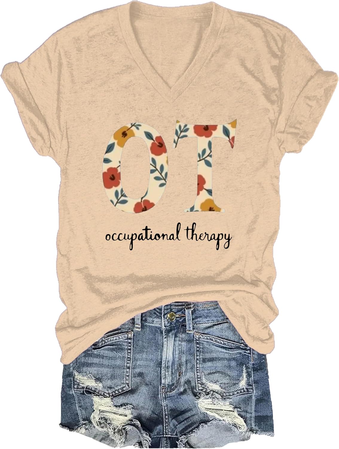 Occupational Therapy OT T-Shirt, Occupational Therapy Shirt for Women Men - V-Neck Khaki-v