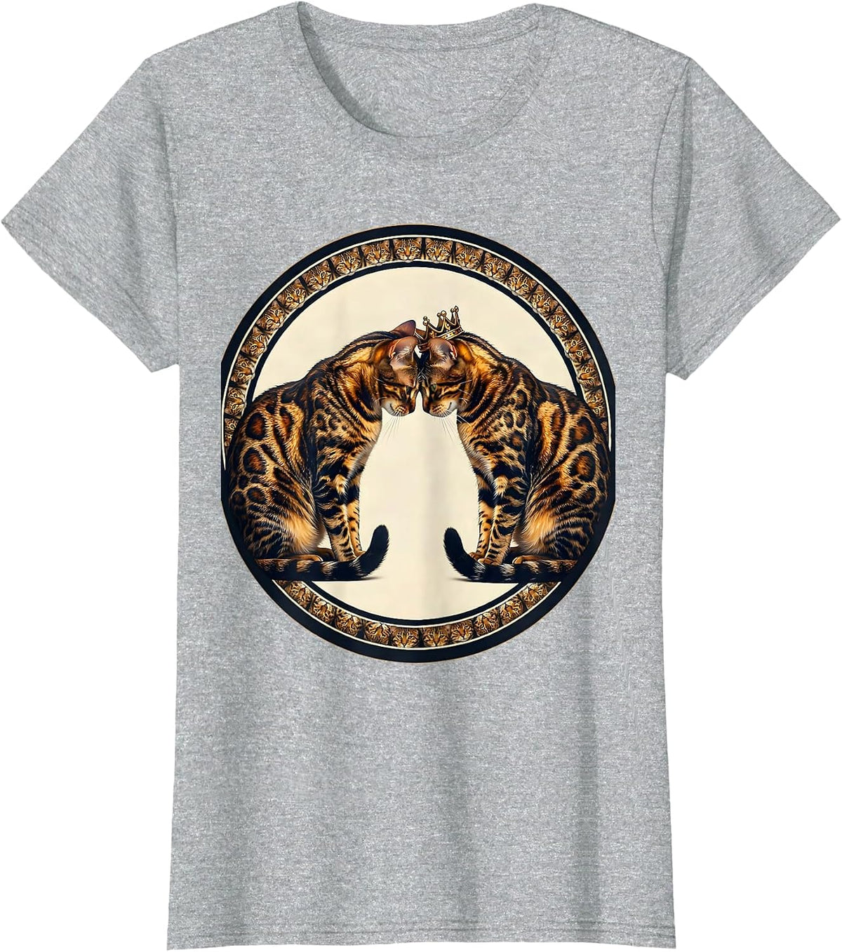 Women's Bengal Cat Lover Grooming Duo Illustration T-Shirt - Heather Grey