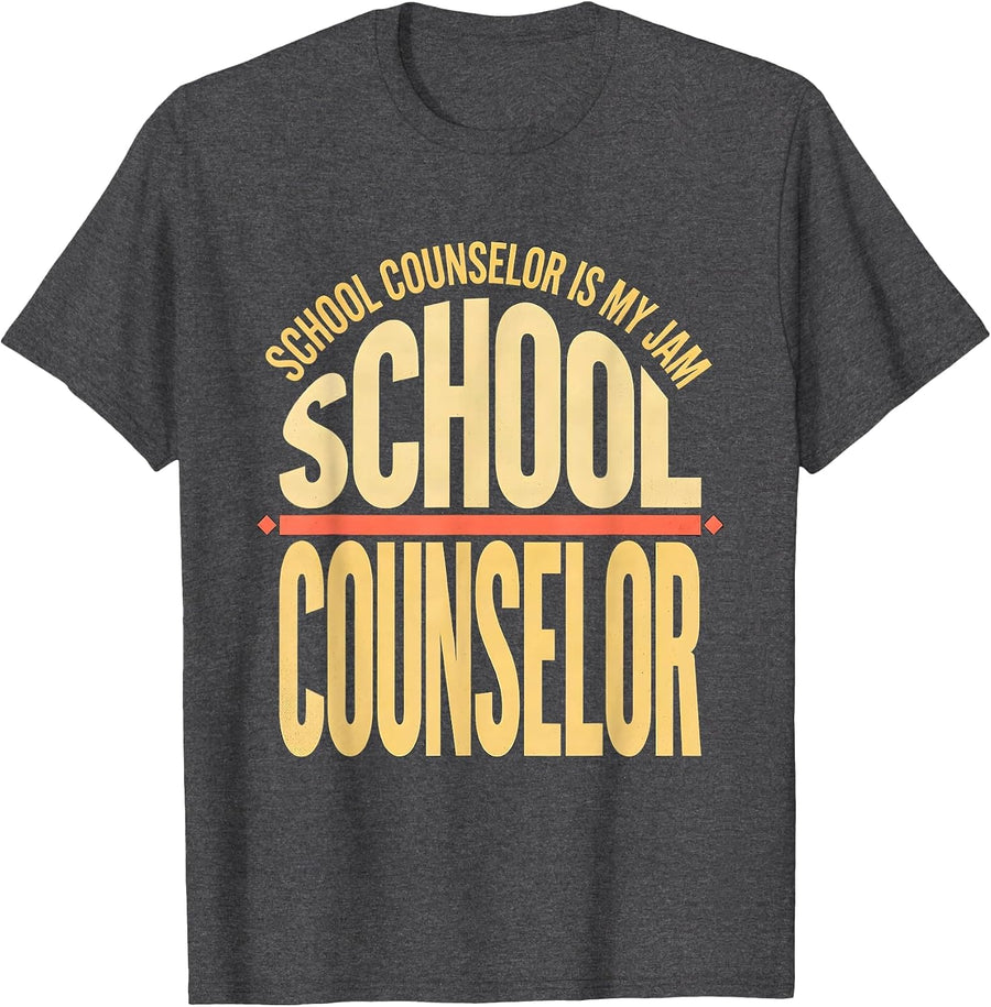 Men's School Counselor Is My Jam Groovy Retro Workplace Pride T-Shirt - Dark Heather Grey