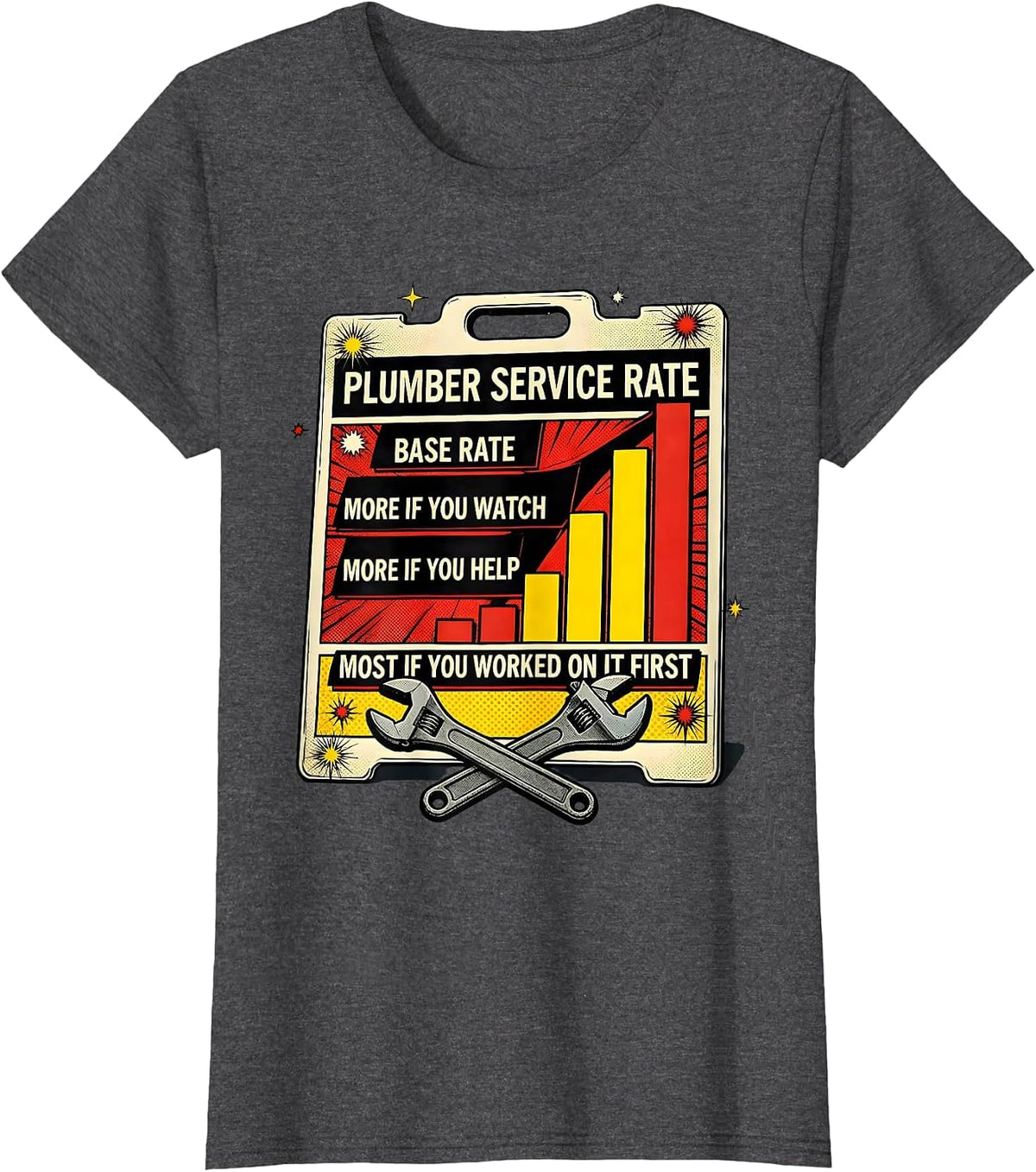 Women's Plumber Service Rate Pop Art Funny Handyman Gift T-Shirt - Dark Heather Grey