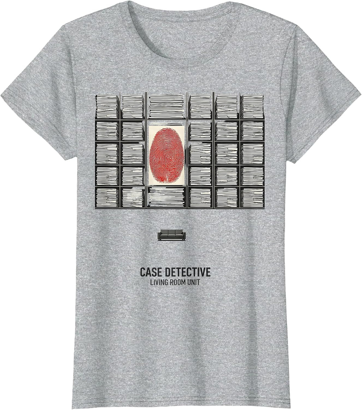Women's Case Detective Living Room Unit True Crime Couch Fan Humor T-Shirt - Heather Grey