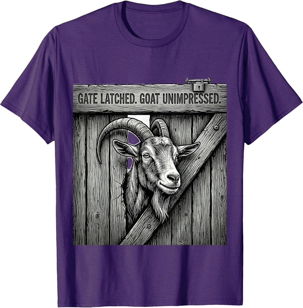 Men's Gate Latched Goat Unimpressed Funny Goat Lover Farmer Humor T-Shirt - Purple