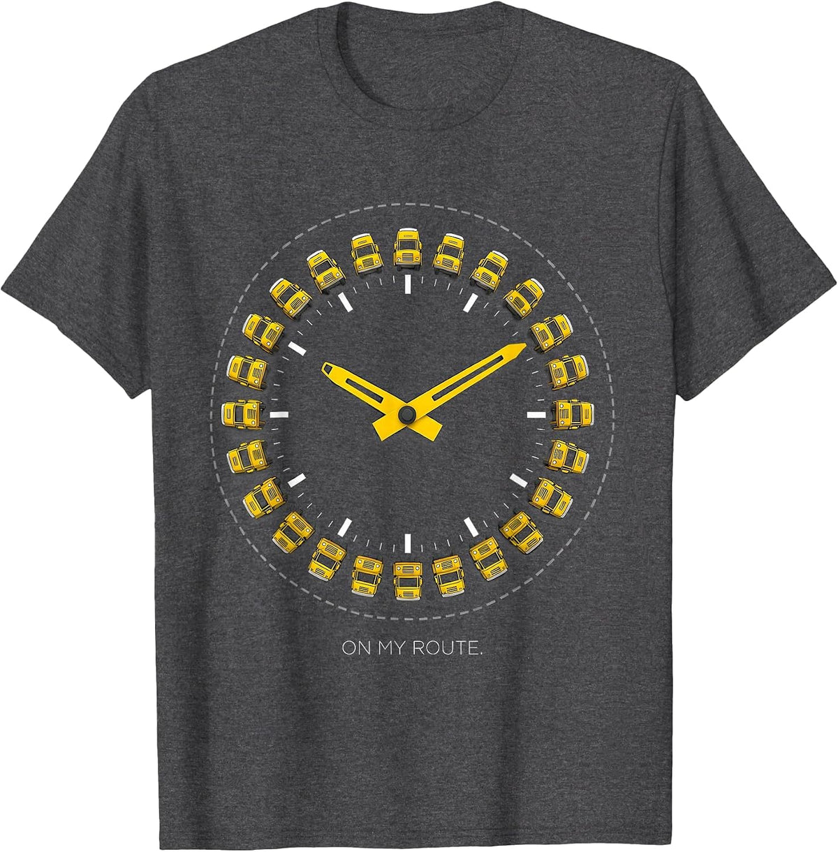 Men's School Bus Driver Geometric Clock Humor T-Shirt - Dark Heather Grey