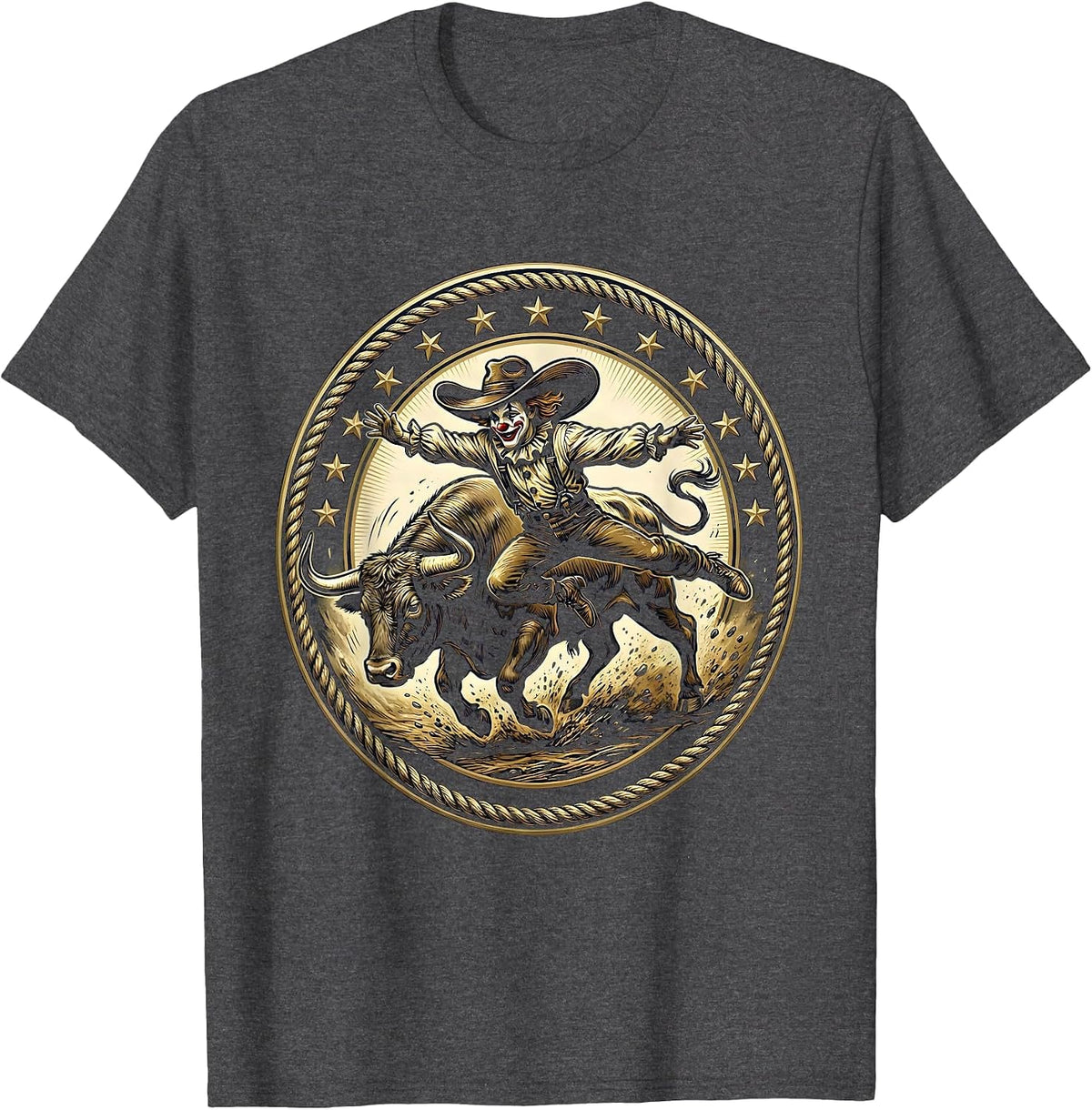 Men's Rodeo Clown Dodging Charging Bull Graphic T-Shirt - Dark Heather Grey