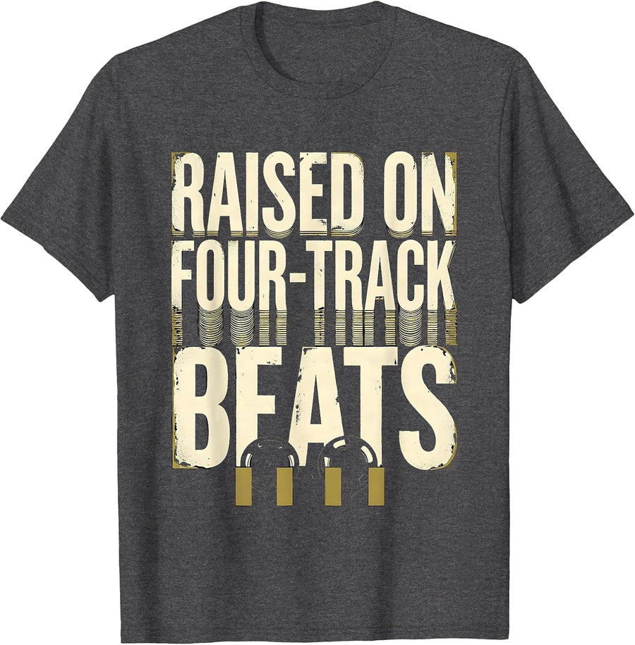 Men's Raised On Four-Track Beats Vintage 90s Hip-Hop Rap Lyric T-Shirt - Dark Heather Grey