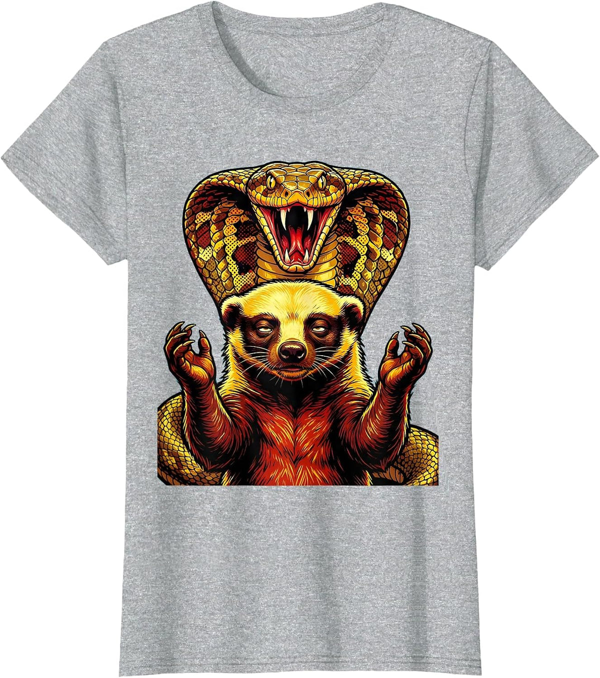 Honey Badger Shrug vs Cobra Don't Care Graphic T-Shirt - Heather Grey
