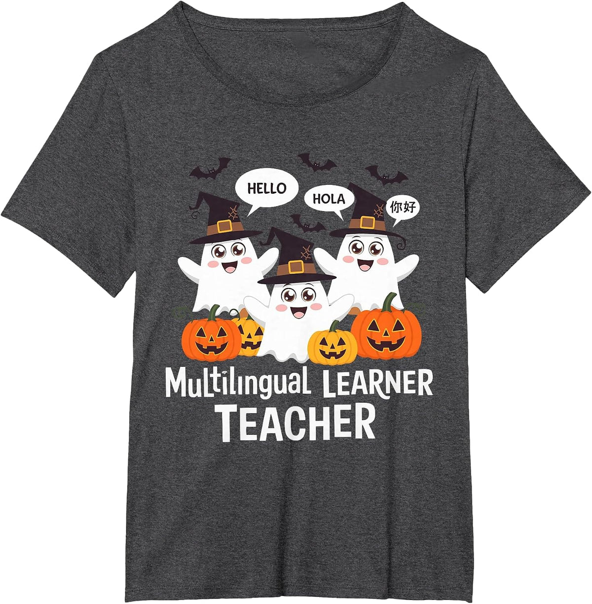 Multilingual Learner Teacher Spooky Halloween ESL Teacher T-Shirt - Dark Heather Grey