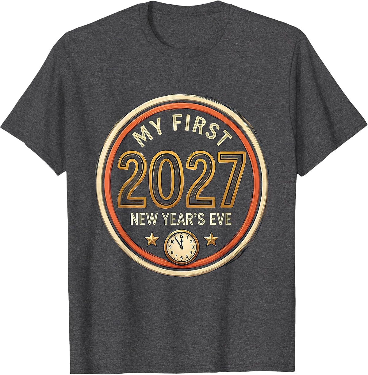 My First New Year's Eve 2027 Festive Baby Milestone Keepsake T-Shirt - Dark Heather Grey
