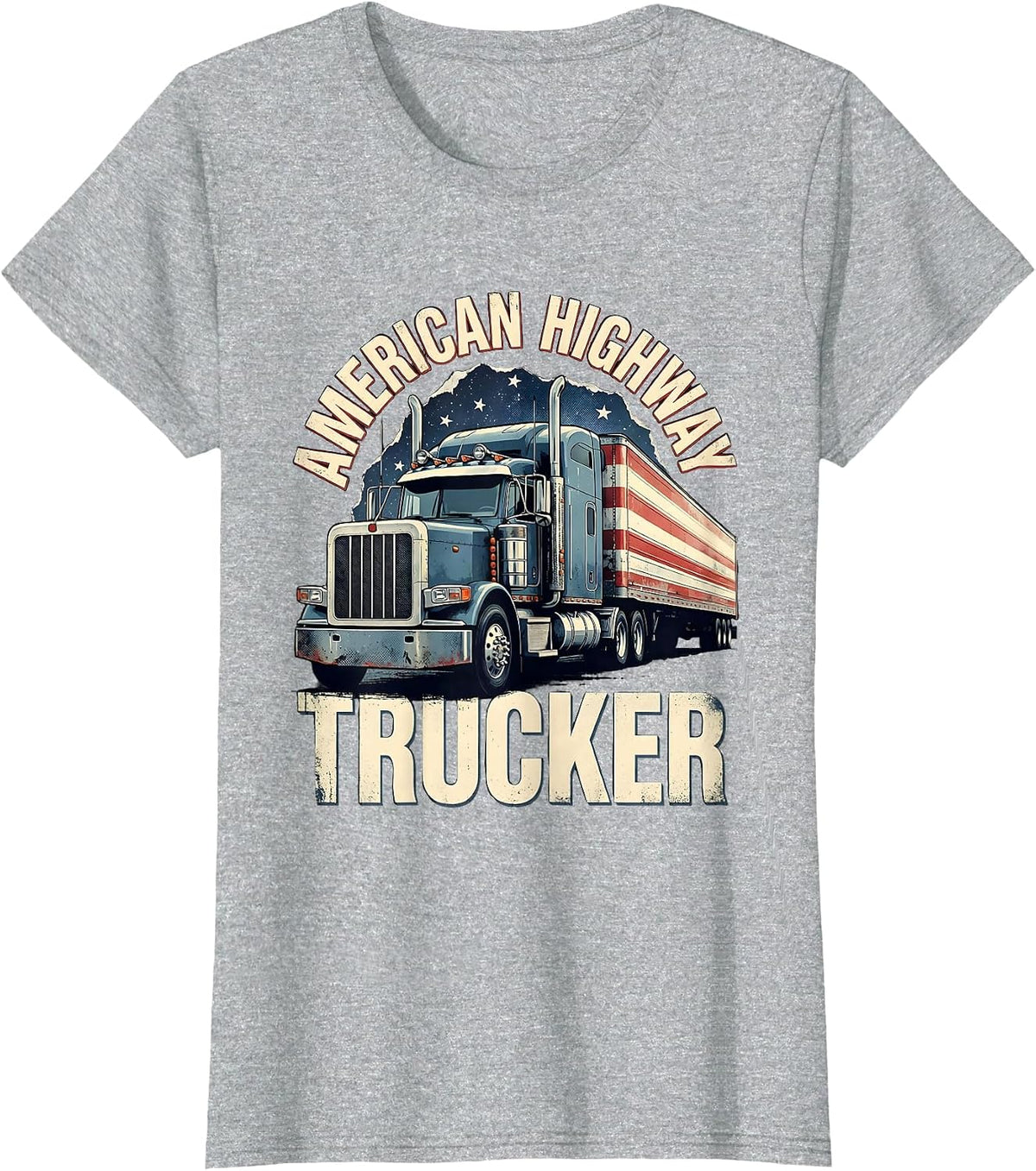 American Highway Trucker Patriotic Semi Truck Driver Trucker T-Shirt - Heather Grey