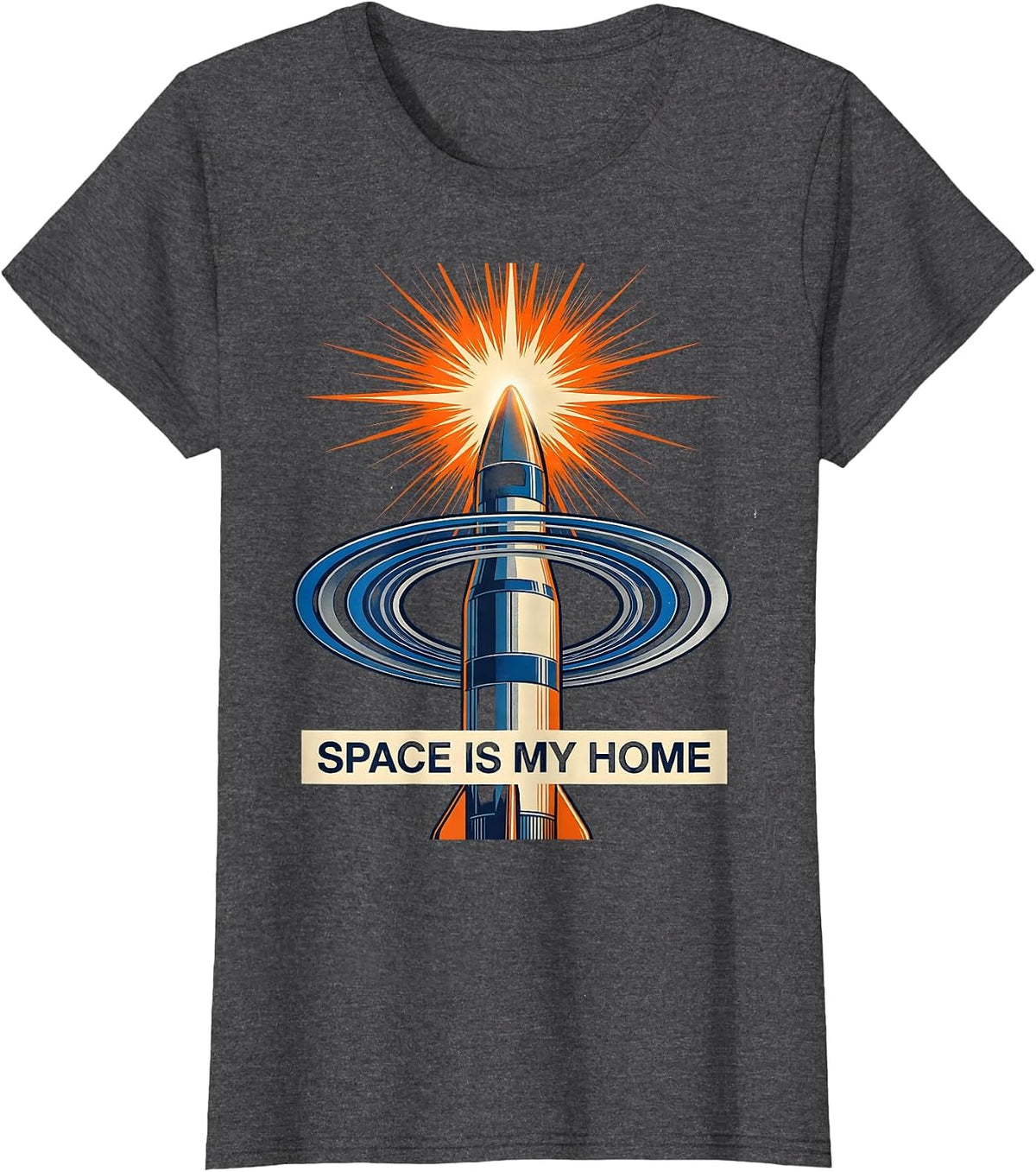 Women's Space Is My Home Galaxy Universe Design T-Shirt - Dark Heather Grey