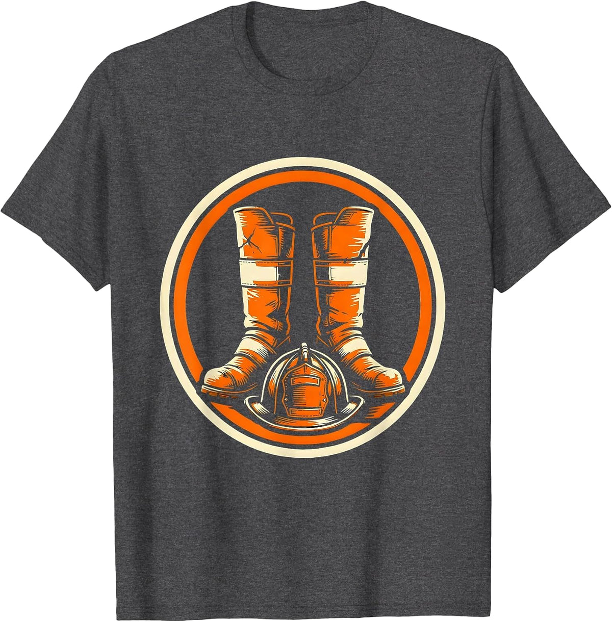Firefighter Worn Boots and Helmet Graphic Tee T-Shirt - Dark Heather Grey