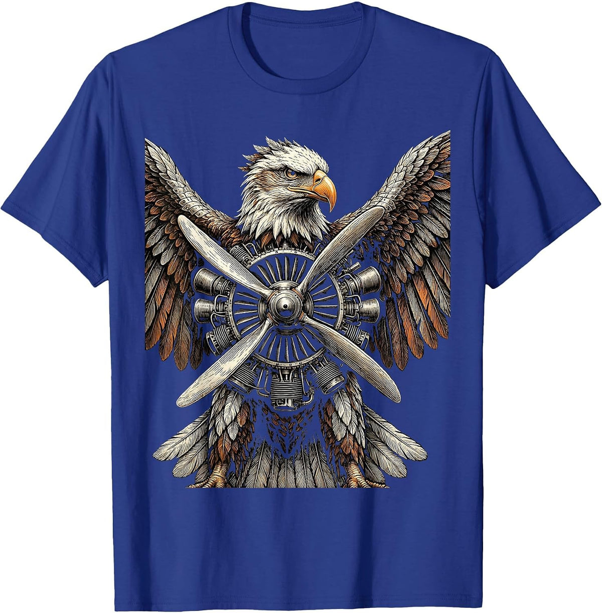 Mechanical Eagle Airplane Engine Illustration T-Shirt - Royal Blue