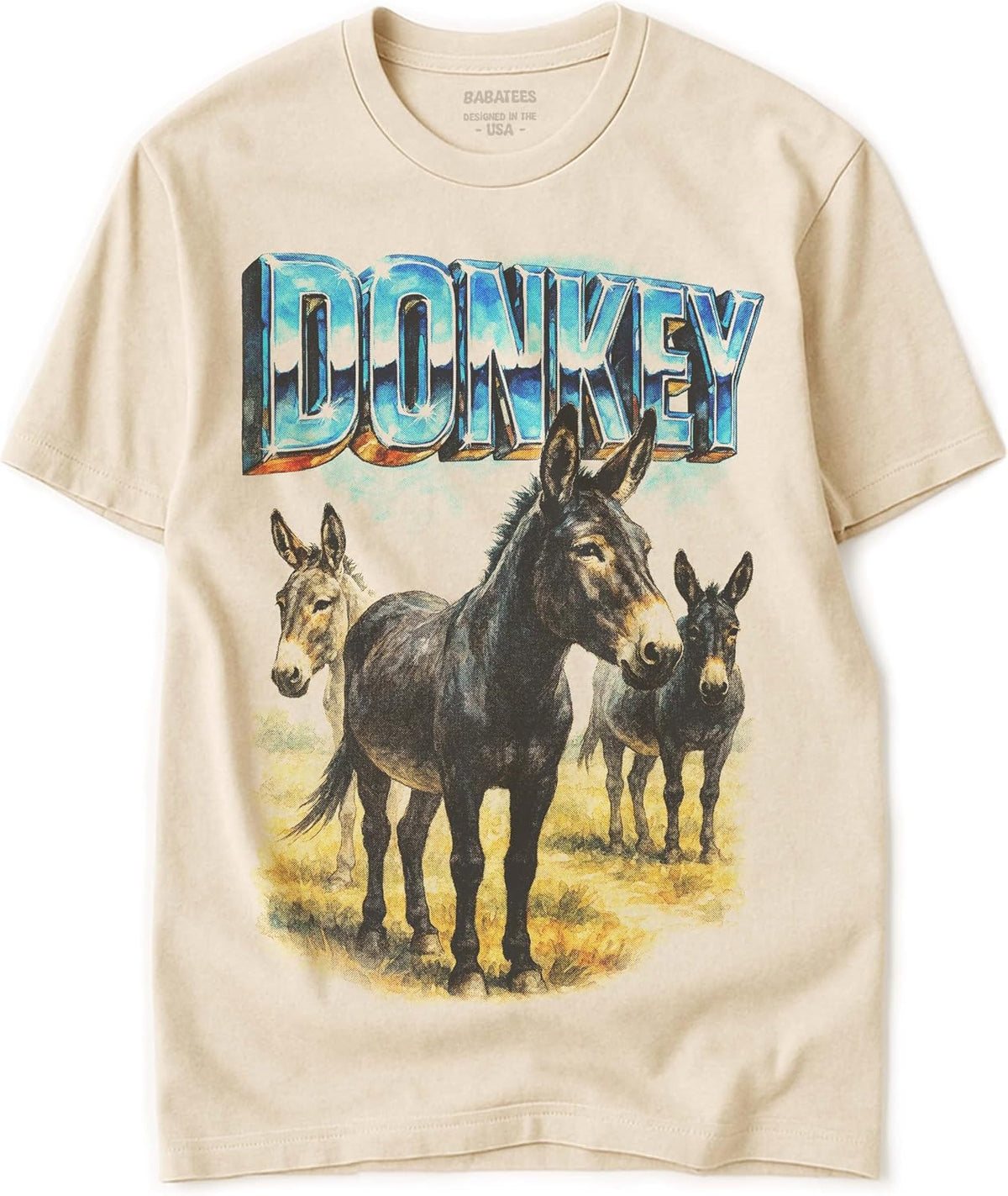 Farm Animals Heavy Metal Tshirt for Men, Women & Farmers - 100% Natural Undyed Cotton - Donkey