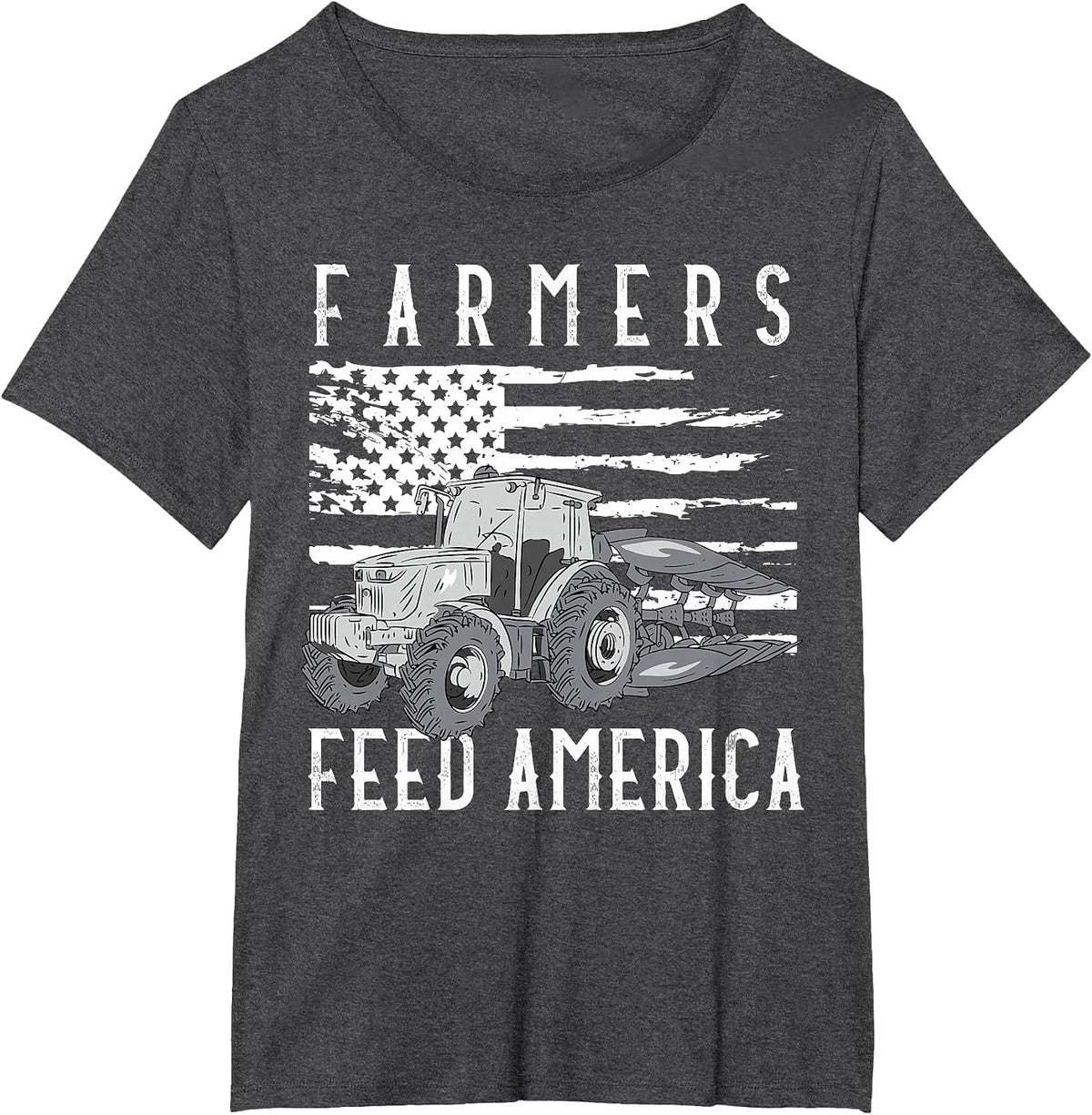 Farm Tractors USA Flag Farmers Feed America Farming T-Shirt - Dark Heather Grey