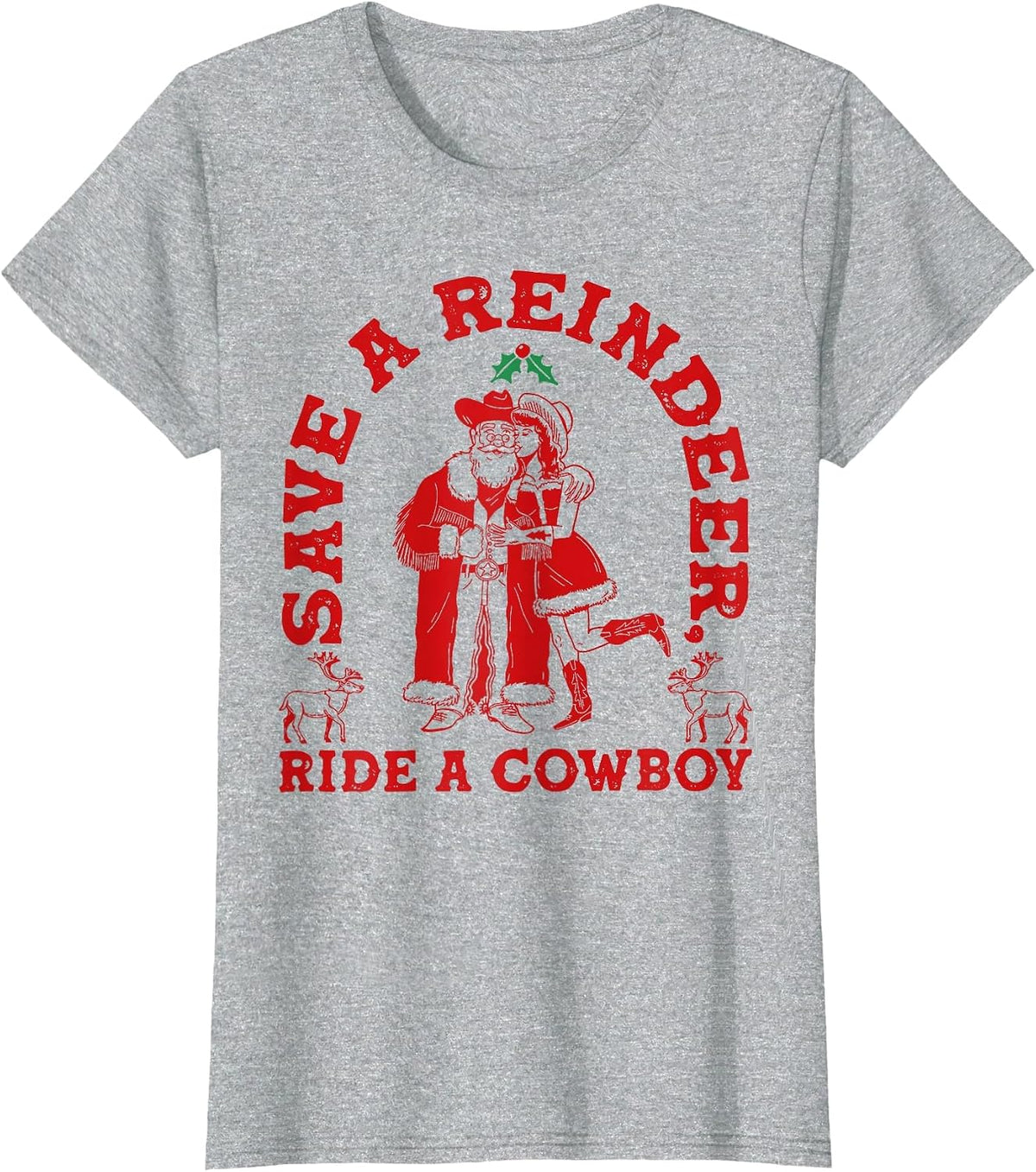 Save Reindeer Santa Ride Cowboy Christmas Country Western T-Shirt - Heather Grey