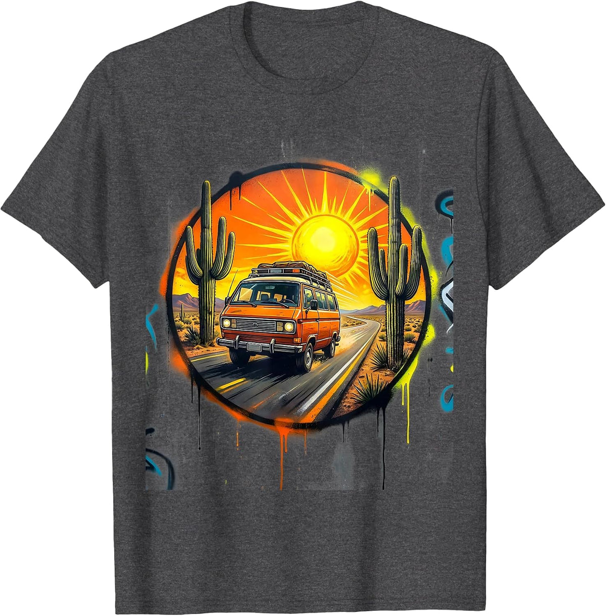 Men's Vintage Desert Highway Touring Van Graphic T-Shirt - Dark Heather Grey