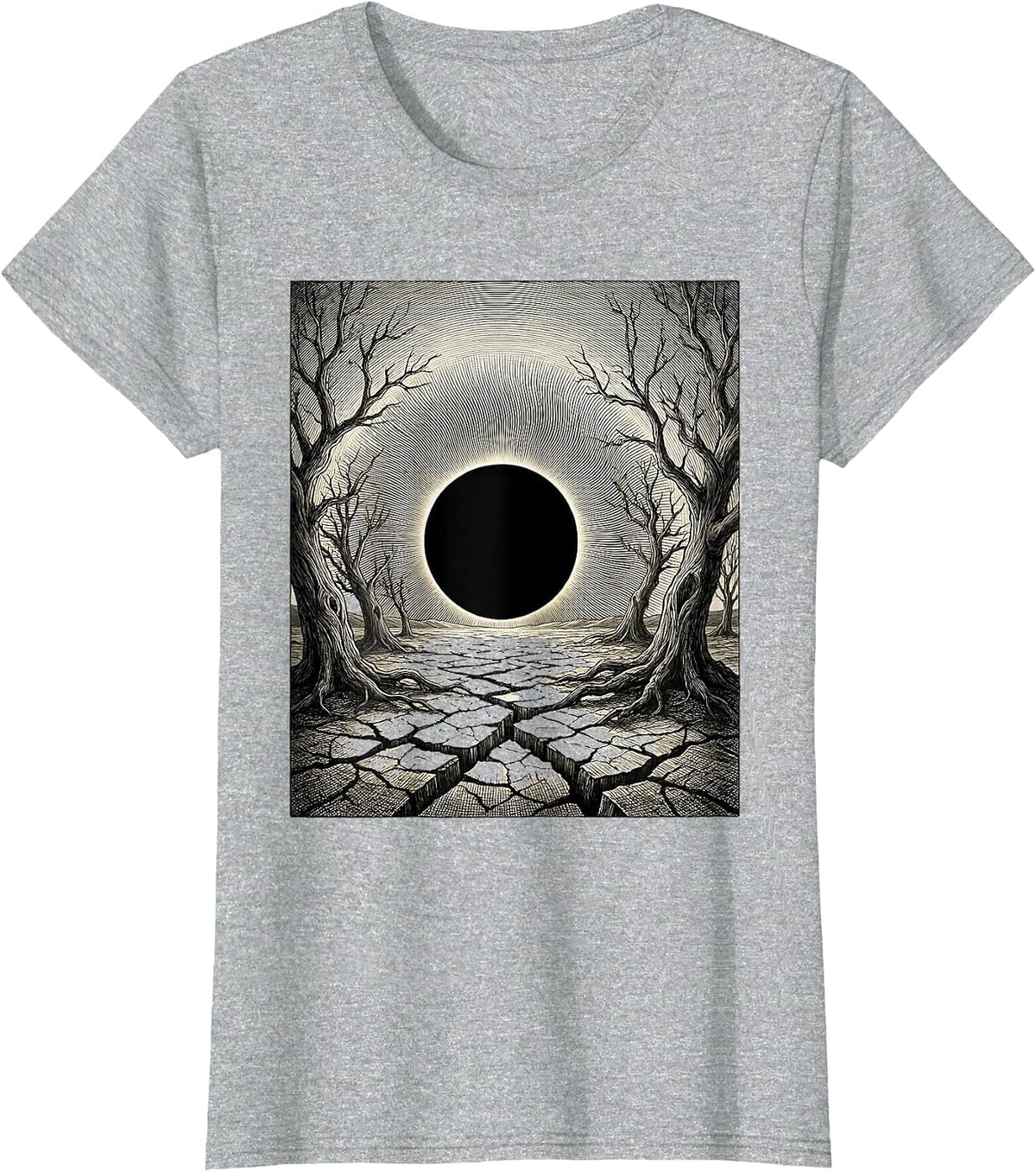 Black Sun Wasteland Heavy Metal Graphic Design T-Shirt - Heather Grey