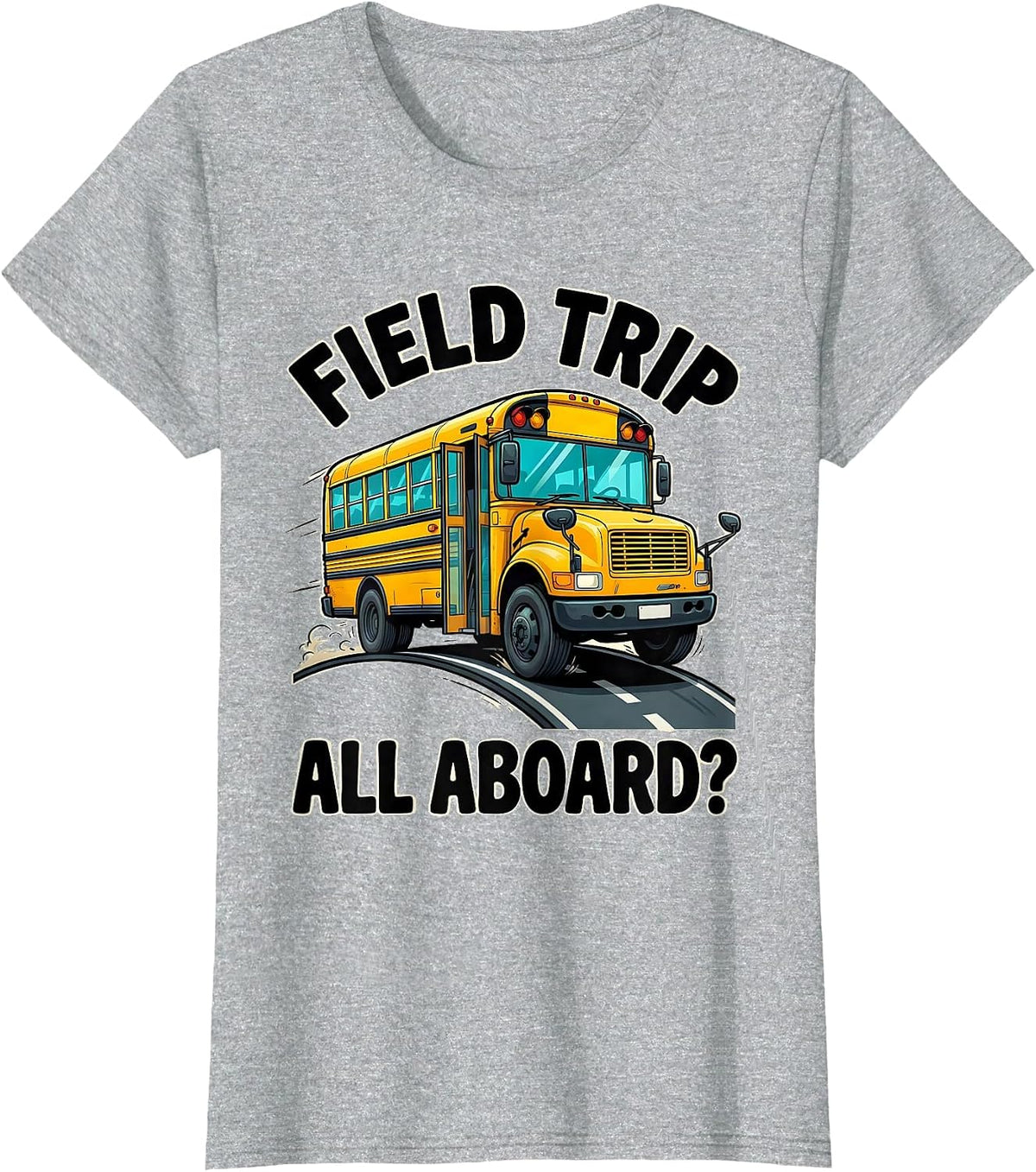 Women's Field Trip All Aboard Cartoon School Bus Teacher Field Day T-Shirt - Heather Grey