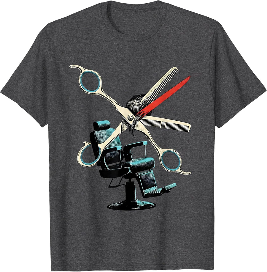 Men's Oversized Shears Hairdresser Barber Salon Workwear T-Shirt - Dark Heather Grey