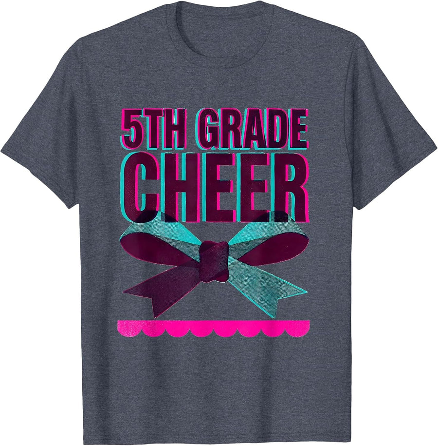 5th Grade Cheer Coquette Bow Back to School Fifth Grade T-Shirt - Heather Blue