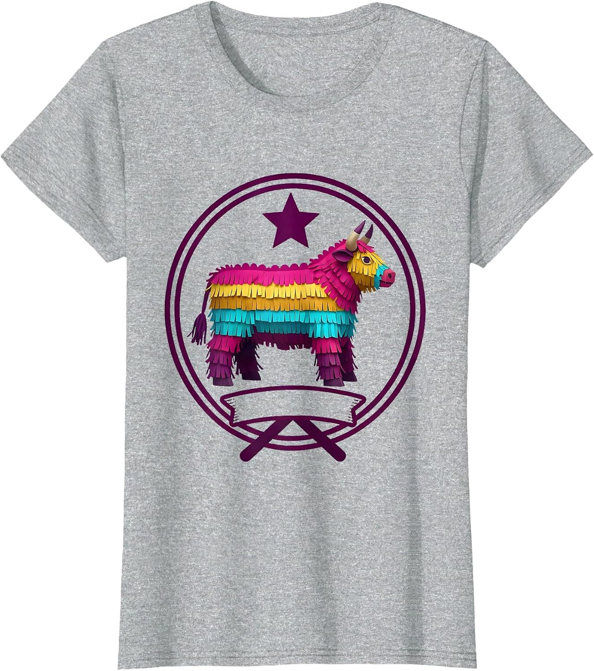Women's Bull Piñata Festival Paper-Craft Cinco De Mayo Party Costume T-Shirt - Heather Grey