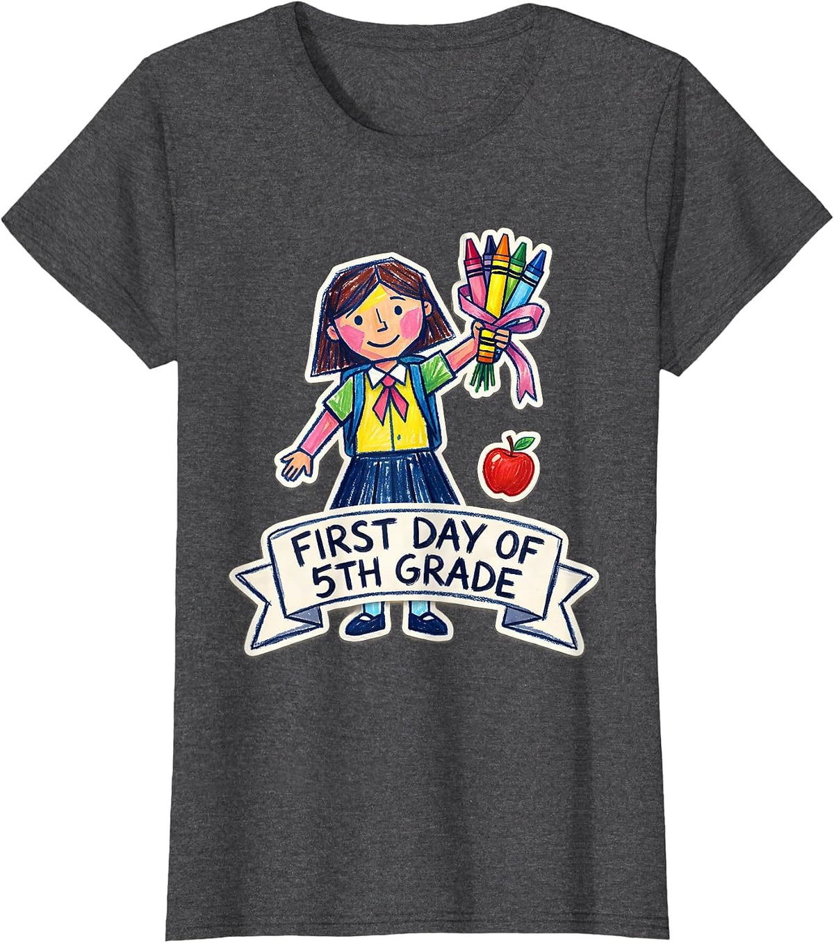 Women's First Day Of 5th Grade Coquette Back To School Girls Kids T-Shirt - Dark Heather Grey