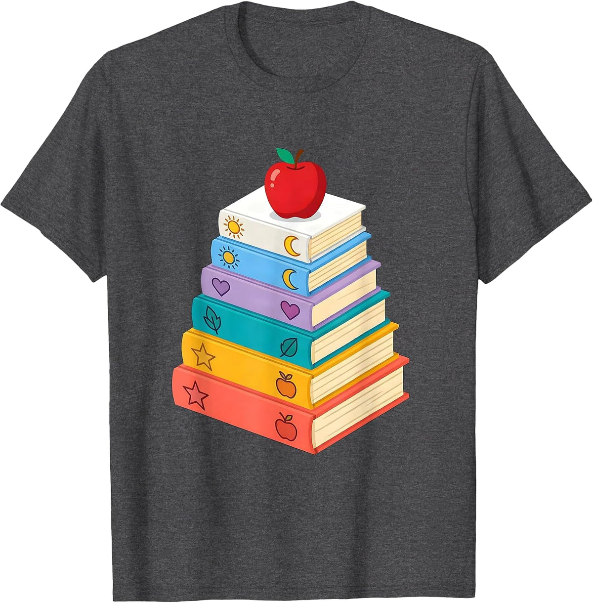 Elementary Teacher Colorful Books Graphic T-Shirt - Dark Heather Grey