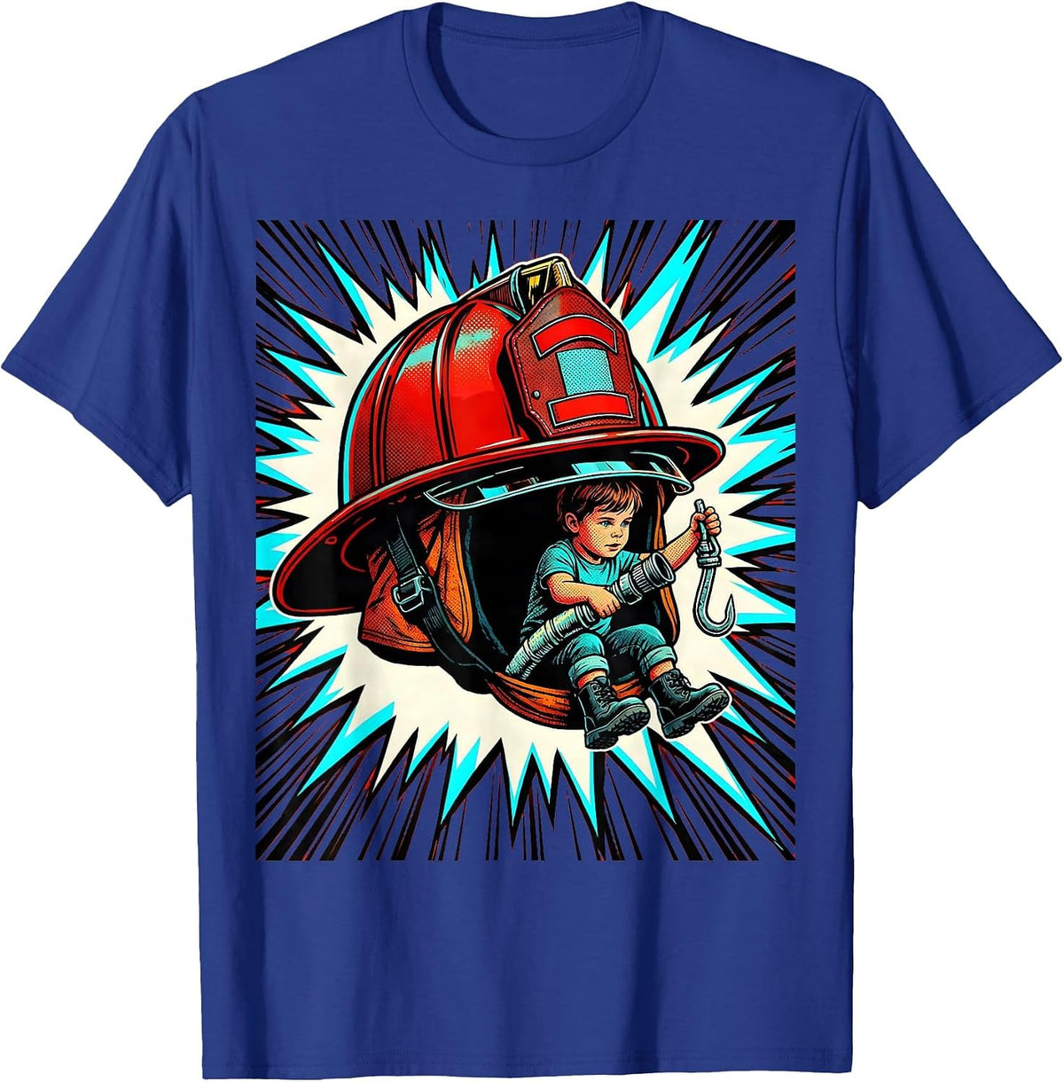 Firefighter Helmet Toddler Pop Art Kids Birthday T-Shirt - Royal Blue