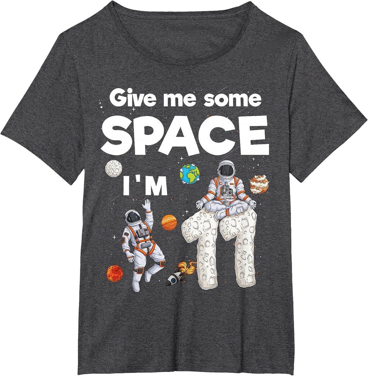 Outer Space Astronaut Planets Eleven Year Old 11th Birthday T-Shirt - Dark Heather Grey