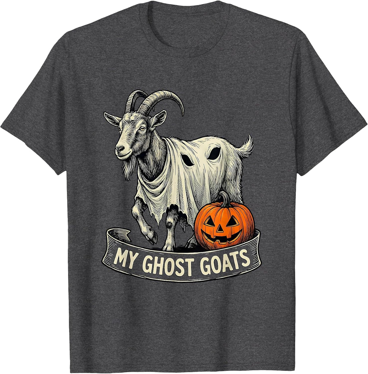 Men's My Ghost Goats Funny Goat Lover Halloween Spooky Season T-Shirt - Dark Heather Grey
