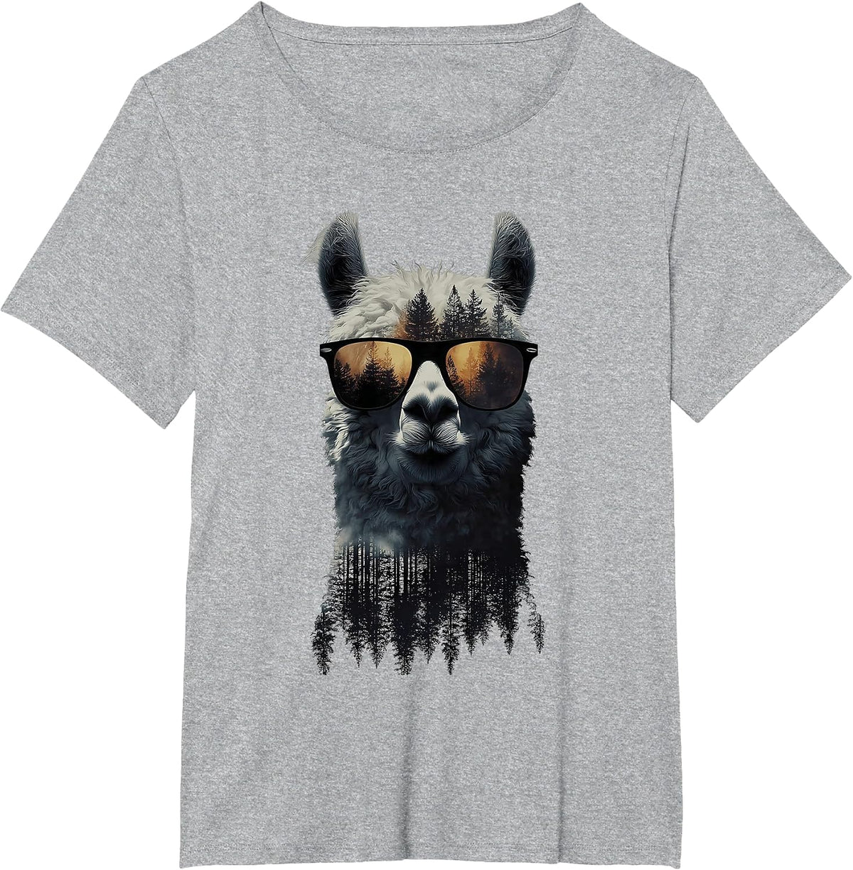 Funny Alpaca Llama with Sunglasses Animal Graphic T-Shirt - Heather Grey