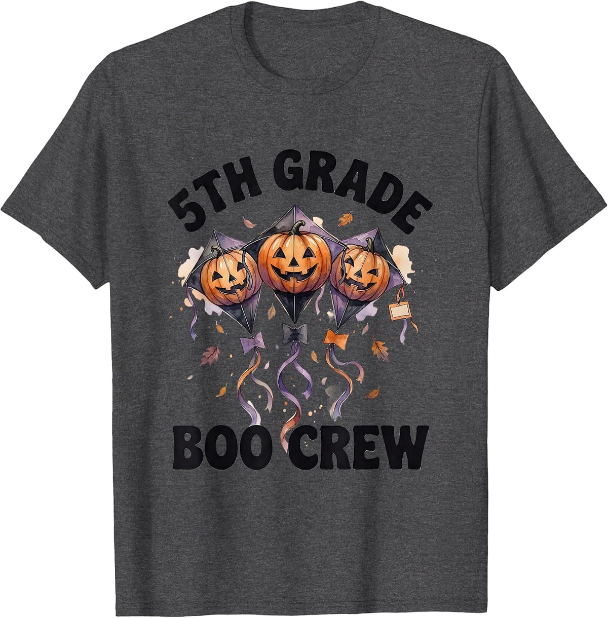 5th Grade Boo Crew Watercolor Halloween Teacher Student T-Shirt - Dark Heather Grey