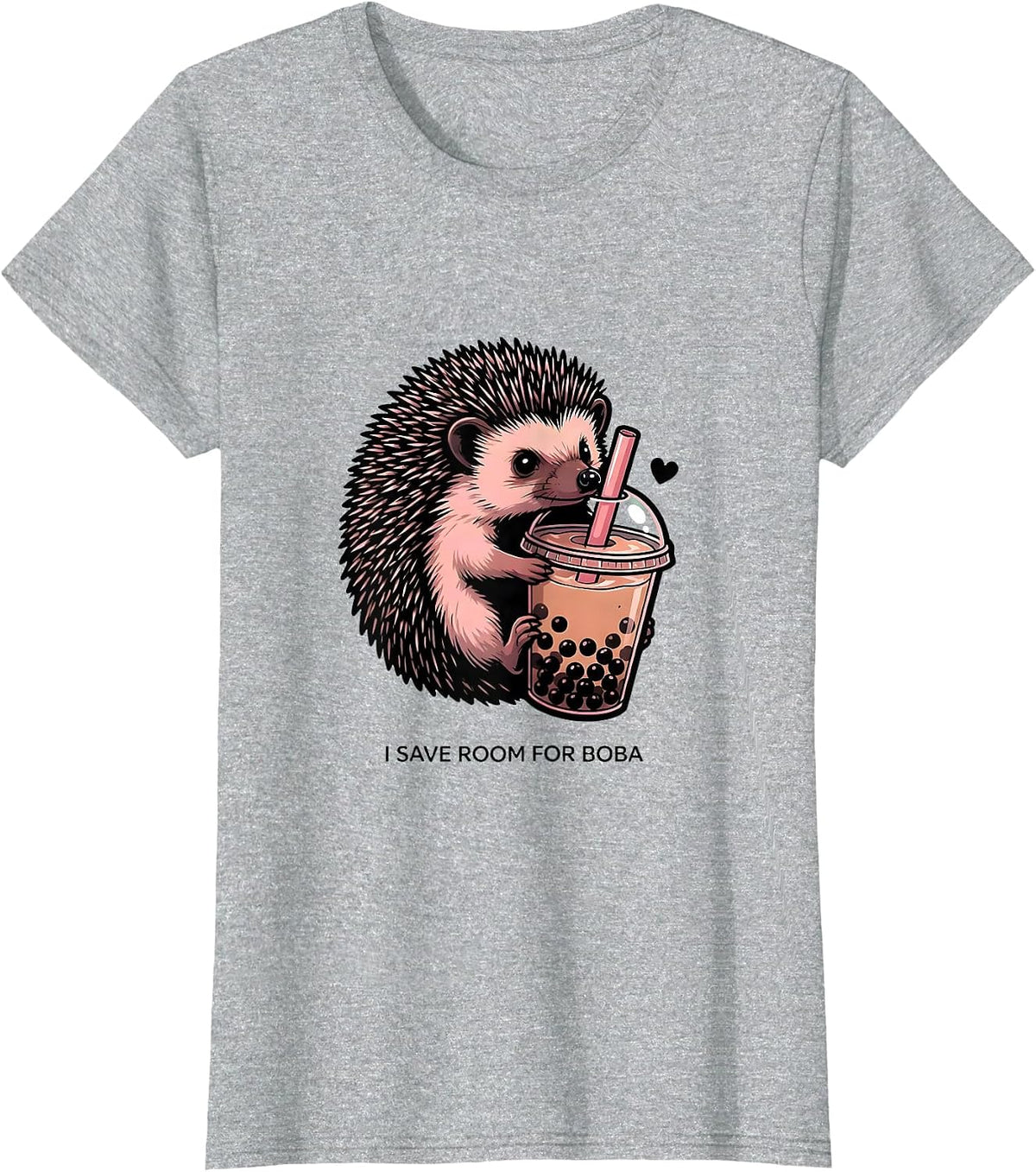 Women's I Save Room for Boba Cute Kawaii Hedgehog Anime Boba Tea T-Shirt - Heather Grey