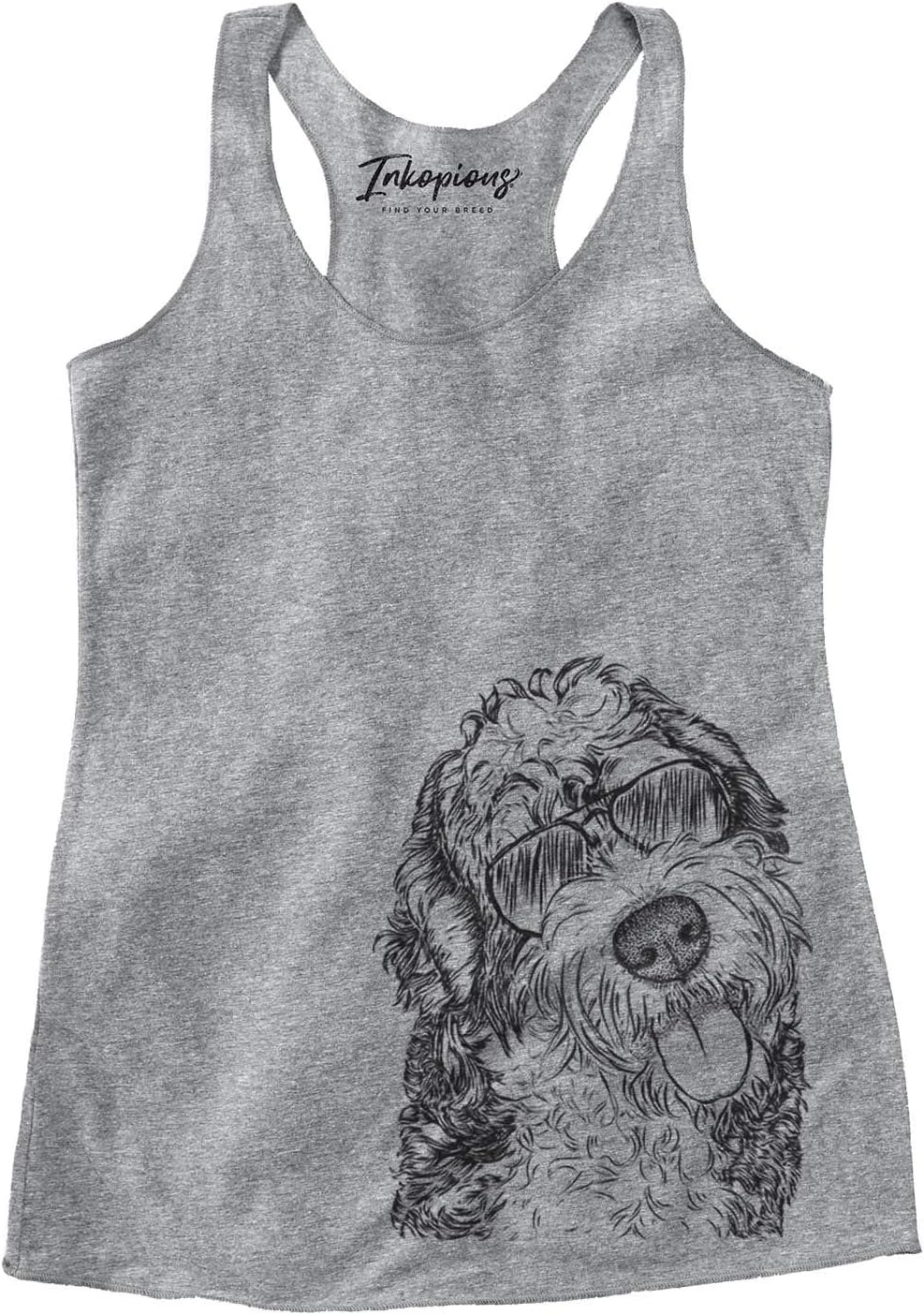 Aviator Kaci the Bernedoodle Dog Triblend T-Shirt - Grey Racerback