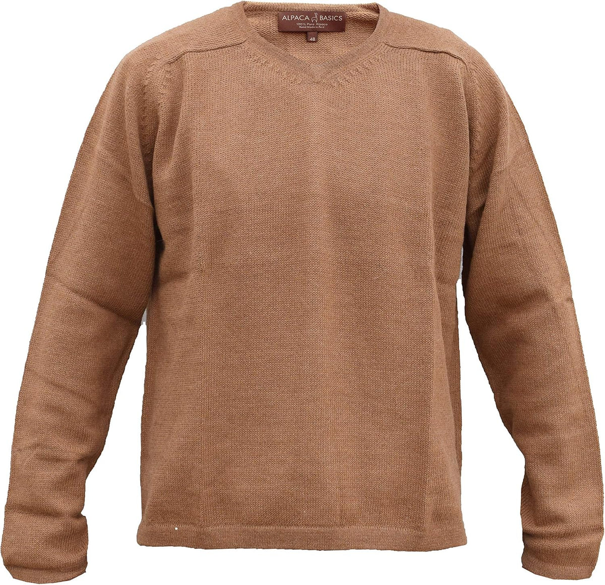 Men's Handmade 100% Alpaca Wool V-Neck Sweater - Tan