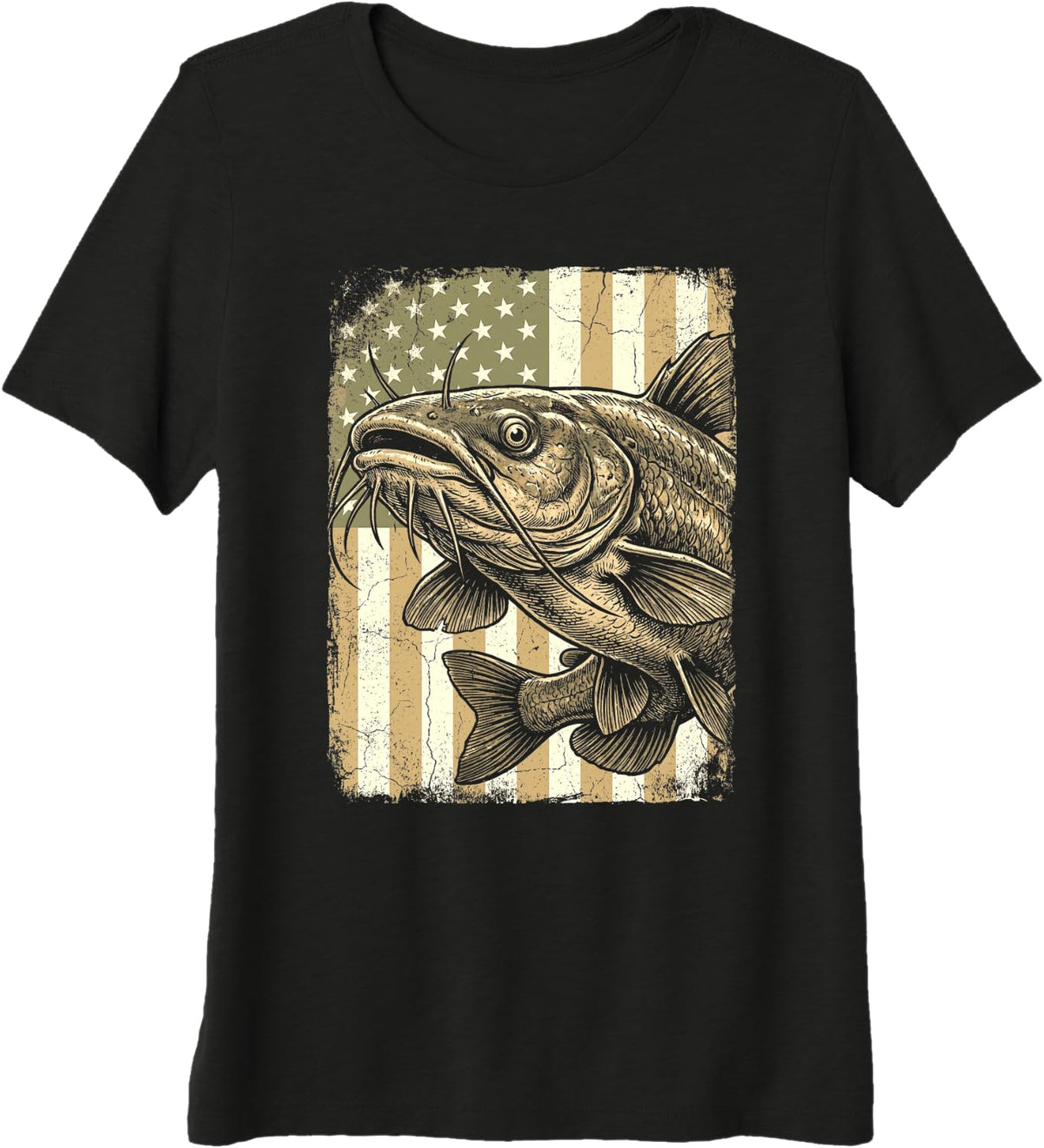 Catfish Fishing American Flag Patriotic Fisherman Premium Tri-Blend T-Shirt - Black