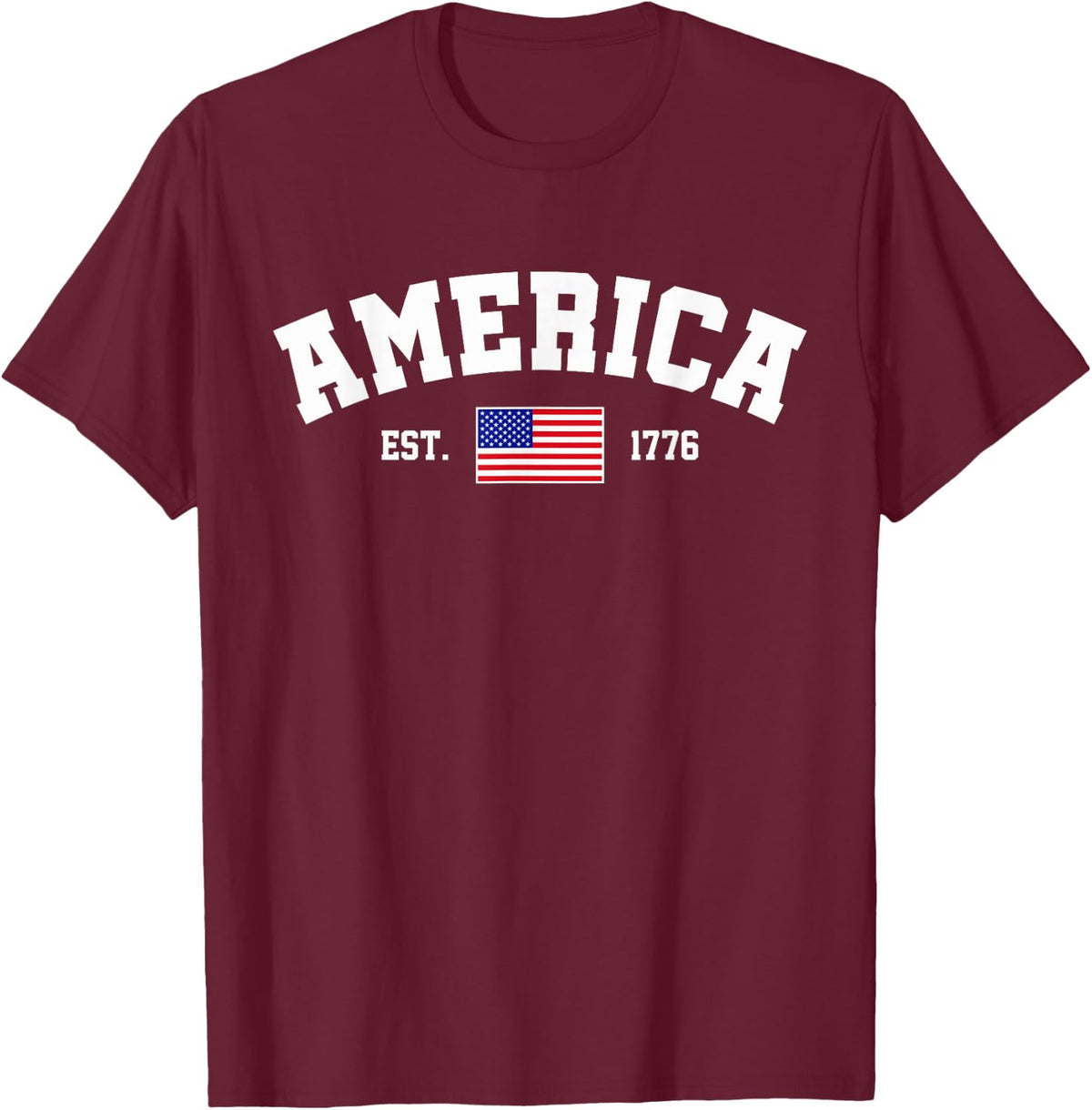 Est 1776 Patriotic US American Flag 4th of July America T-Shirt - Burgundy
