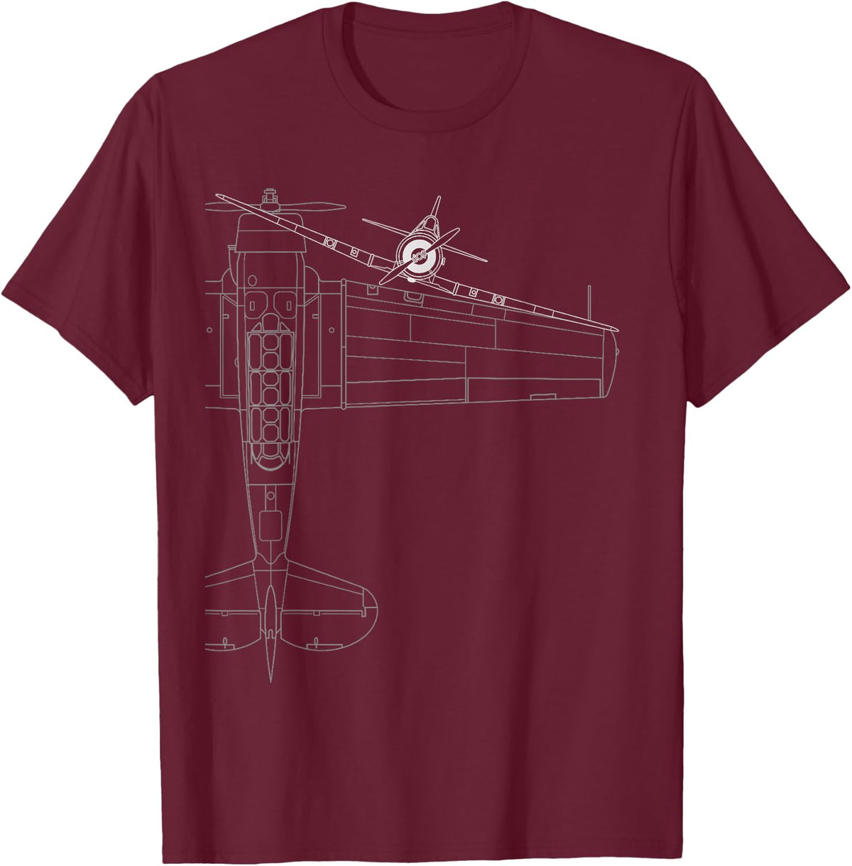 T-6 Texan Line Drawing T-shirt T-Shirt - Burgundy