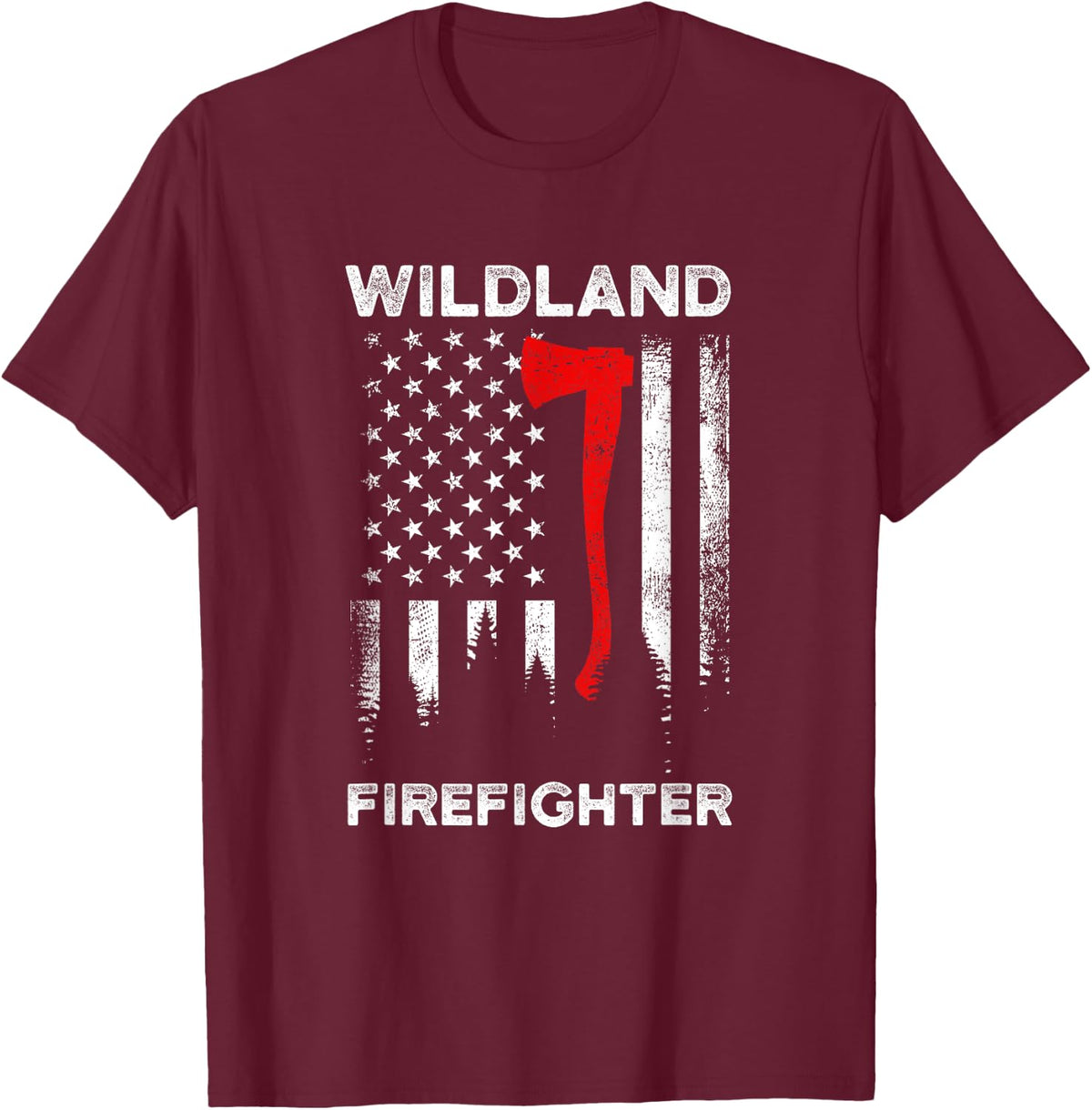 Wildland US Flag Firefighter T-Shirt - Burgundy