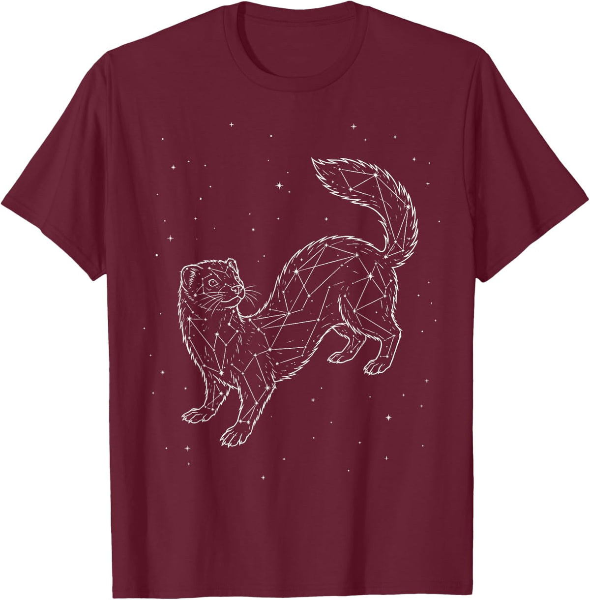 Ferret Lover Constellation Animal Line Art Geometric T-Shirt - Burgundy