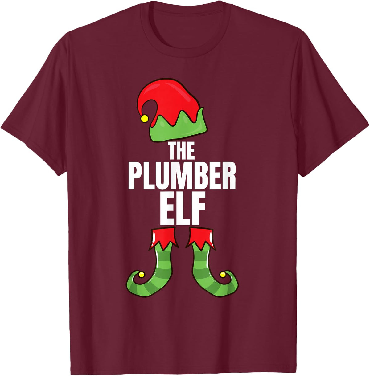 The Plumber Elf Matching Family Christmas Group Pajama T-Shirt - Burgundy