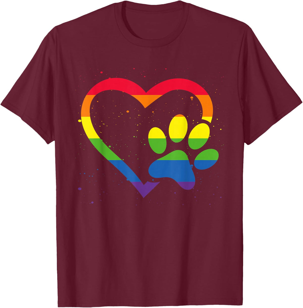 LGBT Rainbow Dog Heart Paws Cute Lesbian Gay Dog Lover T-Shirt - Burgundy